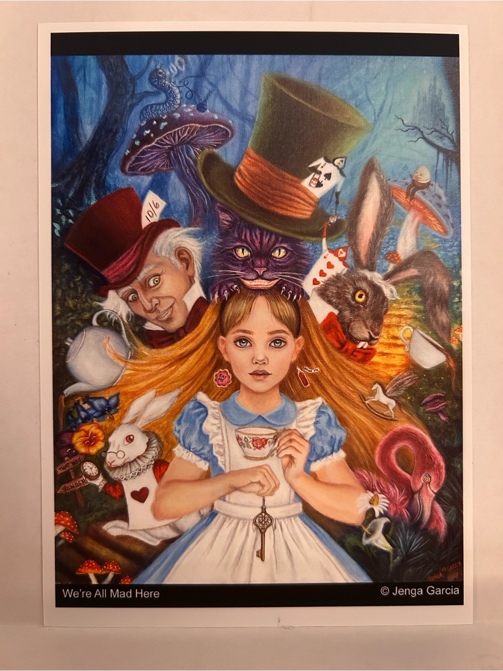 WE ARE ALL MAD HERE PRINT by Louisiana Artist, Jenga Garcia 
Mint Cond
Alice